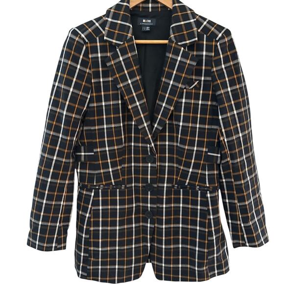 Anthropologie Maeve Oversized Plaid Equestrian Blazer Black Motif Size 10 - Picture 4 of 12